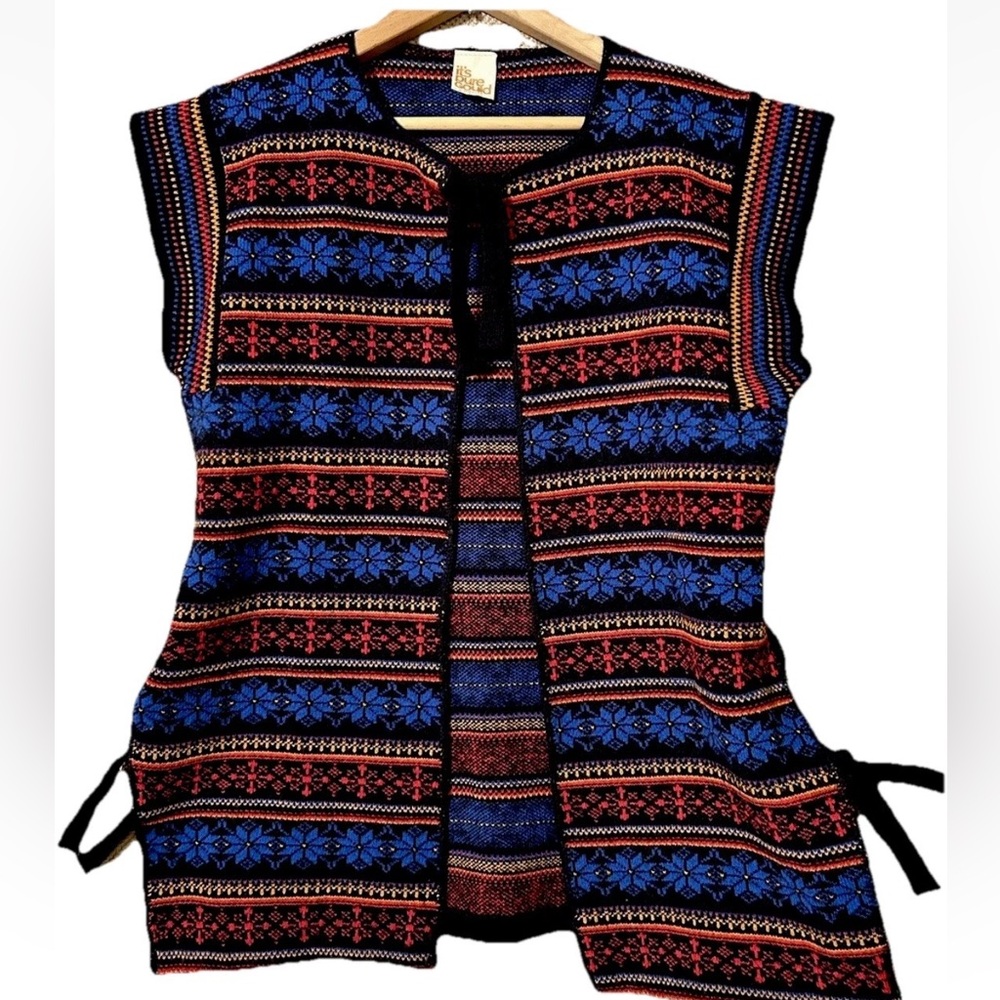 Vintage 70's "It's Pure Gould" Knit Sweater Vest By Sidney Gould Boho Hippy Chic